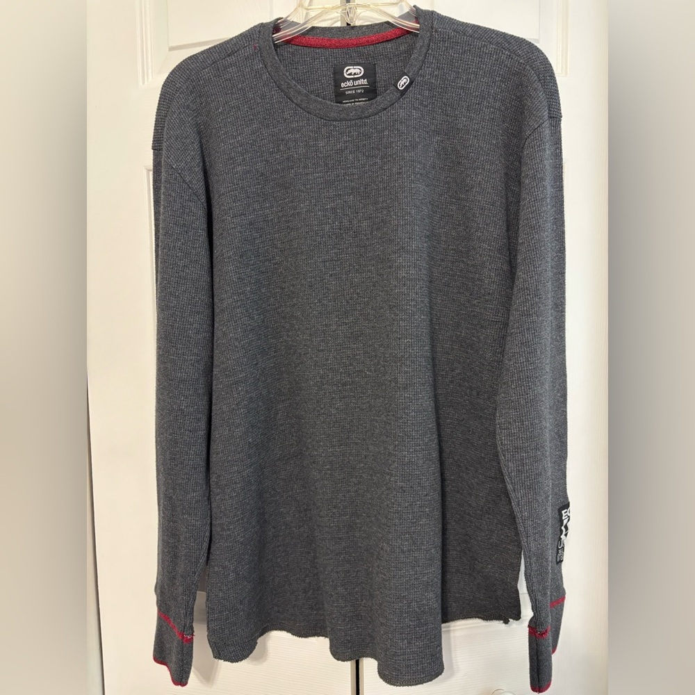Ecko Unltd Thermal Shirt 2XL Gray Waffle Knit Long Sleeve Y2K